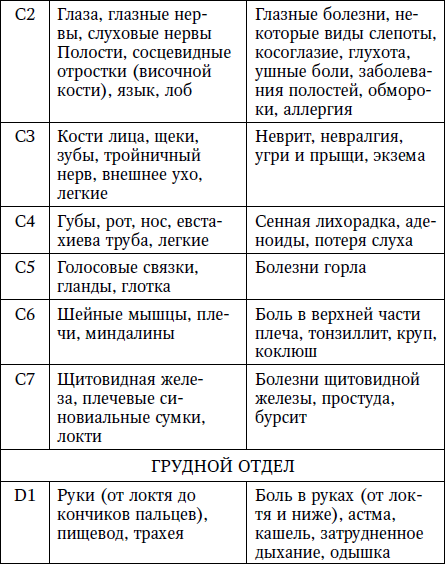 Позвоночник. Диагностические представительства и проекции (проекционные зоны, зоны монопунктуры) расстройств внутренних органов на позвоночнике
